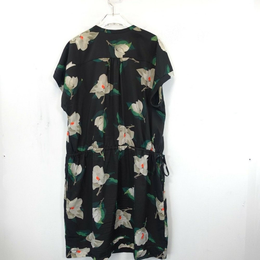 BANANA REPUBLIC Black White Midi Dress XL Shift Botanical Pleated Short Sleeve - Picture 9 of 10